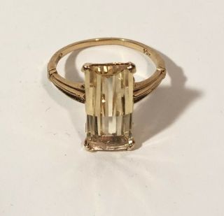 Vintage Designer Signed Fancy Emerald Cut Yellow Sapphire 10k Gold Ring Sz 6 3/4