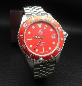Tag Heuer 1000 Red Dial Mens Diver Watch Exc Cond & Rare Vintage Model (980.  913n