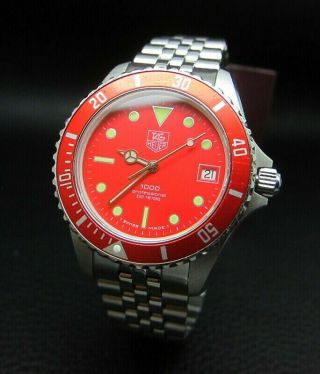 TAG HEUER 1000 RED DIAL MENS DIVER WATCH EXC COND & RARE VINTAGE MODEL (980.  913N 2