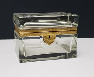 Large Antique French Bronze & Cut Crystal Casket Jewel Box