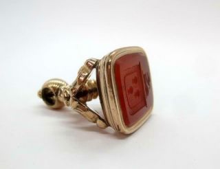 Antique Victorian 10k Gold Carnelian Intaglio Fob Crest Seal Stamp Pendant