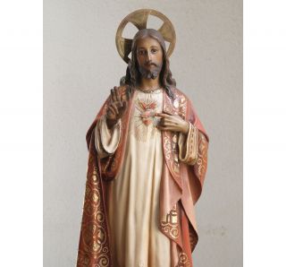 Sacred Heart Of Jesus Christ Statue 16.  9 " Glass Eye Statue Spain Vintage Santos