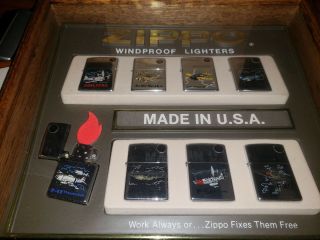ZIPPO VINTAGE AIRCRAFT SET OF 8 IN RETAIL DISPLAY MOUNTED IN FRAME UNFIRED 5