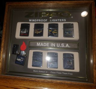 ZIPPO VINTAGE AIRCRAFT SET OF 8 IN RETAIL DISPLAY MOUNTED IN FRAME UNFIRED 6