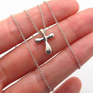 Tiffany & Co.  Elsa Peretti Sterling Silver Designer Cross Pendant Chain Necklace