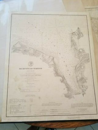 Antique 1859 Hempstead Harbor Ny Nautical Chart 366,  Paper Mounted On Cloth