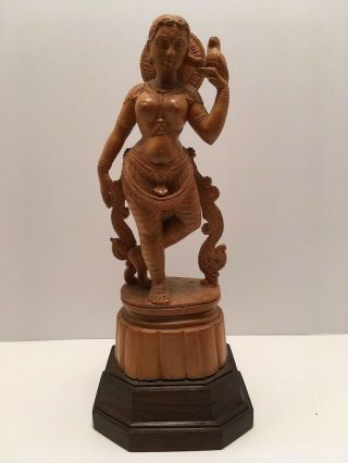 Delicately Carved Nude Female Dancer Indian Sandalwood Figurine