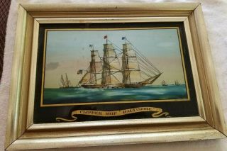 Antique Reverse Painting Paint On Glass Clipper Ship Baltimore Black & Gold Trim