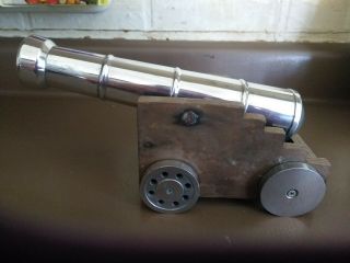 Aluminum Canon On Wood Cart Collectible