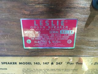 Vintage Leslie 145 Tone Cabinet Speaker Power Amp Hammond B3 1 Owner 5