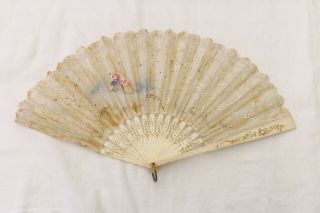Antique Hand Held Chinese Fan Bone And Lace Construction (fs34)