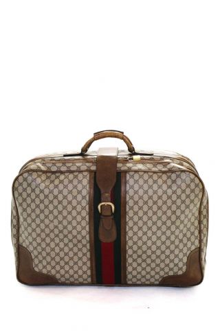 Gucci Womens Vintage Gg Supreme Canvas Web Travel Suitcase Beige Multi Colored