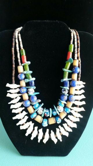 Vintage Native American Indian Made Heishi Bead & Turquoise Shell Necklace.