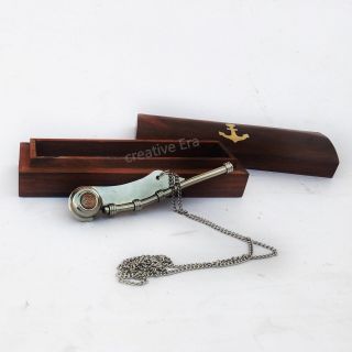 Brass Copper & Silver Bosun ' s Whistle Brass Boatswains Pipe with Wooden Box Gift 4