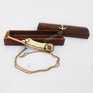 Brass Copper & Silver Bosun ' s Whistle Brass Boatswains Pipe with Wooden Box Gift 5