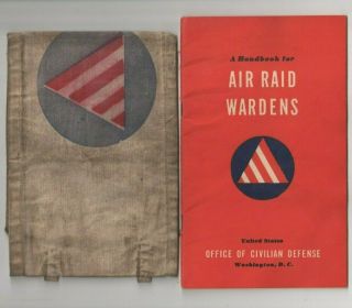 Civil Defense Group World War Ii Era Arm Band And Air Raid Wardens Handbook 1941