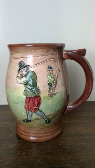 Vintage Royal Doulton Kingsware Golfers Mug Rare Aerographed Brown Version