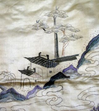 Large Antique Chinese Hand Embroidered People & Landscape Silk Panel 15 