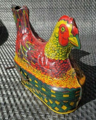 30s BALDWIN LITTLE RED HEN EGG LAYING CLUCKING TIN LITHO WIND - UP TOY - WORKS? 3