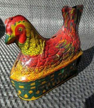 30s BALDWIN LITTLE RED HEN EGG LAYING CLUCKING TIN LITHO WIND - UP TOY - WORKS? 4