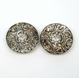 Set Of 2 Theodore B Starr Sterling Silver Round Repoussé Pill Boxes Monogram Meh