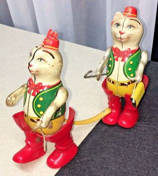 Vintage Tin Wind Up Toy Cats In Boots