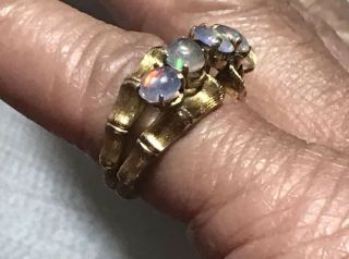 Vintage 14k Solid Gold Bamboo Fire Opal Jeweled Cocktail Ring 8 Grams Size 7