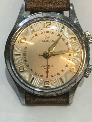 Vintage HELBROS Men ' s ALARM Watch.  Stainless Steel As - 1475 31E Valjoux 233 2