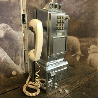 Vintage Nothern Electric Chrome 3 - Slot Payphone W/ Key,  Antique Telephone