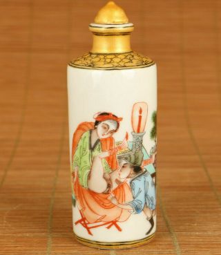 Rare Old Jingdezhen Porcelain Hand Painting Art Married Statue Snuff Bottle Gift
