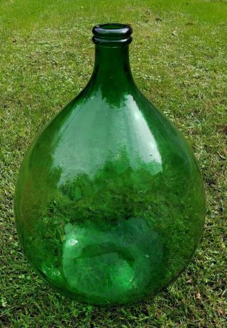 Large Antique Dark Green Demijohn Wine Bottle Jug