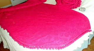 2 Vintage Chenille Fieldcrest Twin Bedspread Magenta Floral With Pompoms Usa