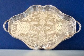 Rare Antique Viners Chased Silver Plated Serpentine Gallery Cocktail Tray C1920