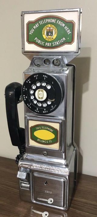 Vintage Chrome 3 Slot Coin Rotary Pay Phone Telephone Manitoba Telephone System