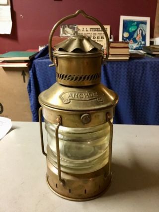 Vintage Anchor (marked D.  H.  R.  Holland) Nautical Boat Lantern 3” Glass,  9 1/2”t