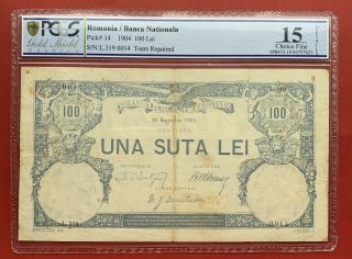 Romania 100 Lei 1904 P14 Banknote Rare Pcgs F 15