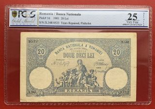 Romania 20 Lei 1901 P16 Banknote Rare Pcgs Vf 25