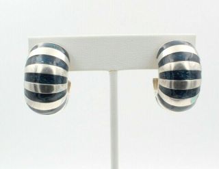 STUNNING TIFFANY & CO.  STERLING SILVER & ENAMEL CLIP ON HOOP EARRINGS 5441 - 3 2