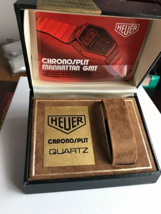 Vintage Heuer Chronosplit Manhattan Gmt Black Box With Instruction Book
