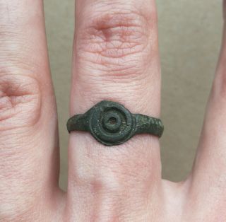 Ancient Viking Old Bronze Fabulous Status Ring Runic Ornament " All - Seeing Eye "