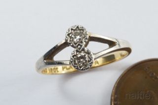 Antique Art Deco English 18k Gold & Platinum 2 Stone Diamond Ring C1930 