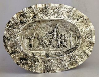 Hanau German Antique Solid Silver Repousse Dish 19th Century