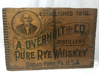 Rare A.  Overholt & Co Distillers Pure Rye Whiskey Prohibition Crate Circa 1900