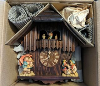 Rare Vintage Black Forest,  Hummel Germany Weight Wind Reuge Musical Cuckoo Clock