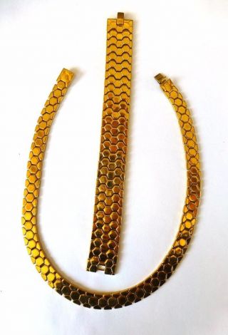 Vintage Philippe CROWN TRIFARI Gold Tone Honeycomb Links Necklace & Bracelet 2