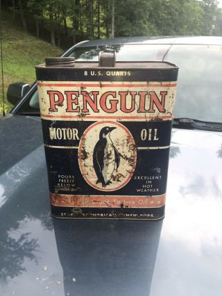 Vintage (2) Two Gallon Penguin Motor Oil Can YORK RARE 3