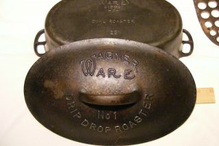 Fairly Rare Wagner Ware No.  1 Oval Roaster With Al.  Trivet Cast Iron No Cracks