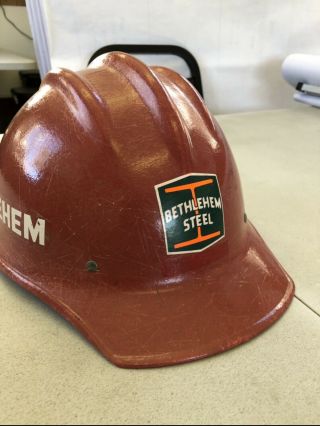 Vintage Bethlehem Steel Red Fiberglass Bullard 502 Hard Hat Ironworker