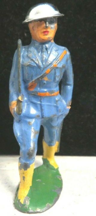 Barclay Lead Toy Soldier Marine Officer In Blue & Chest Strap Tin Helmet B - 026