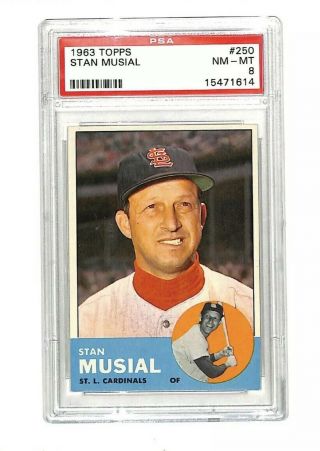 1963 Topps 250 Stan Musial Vintage Card Psa 8 Cardinals